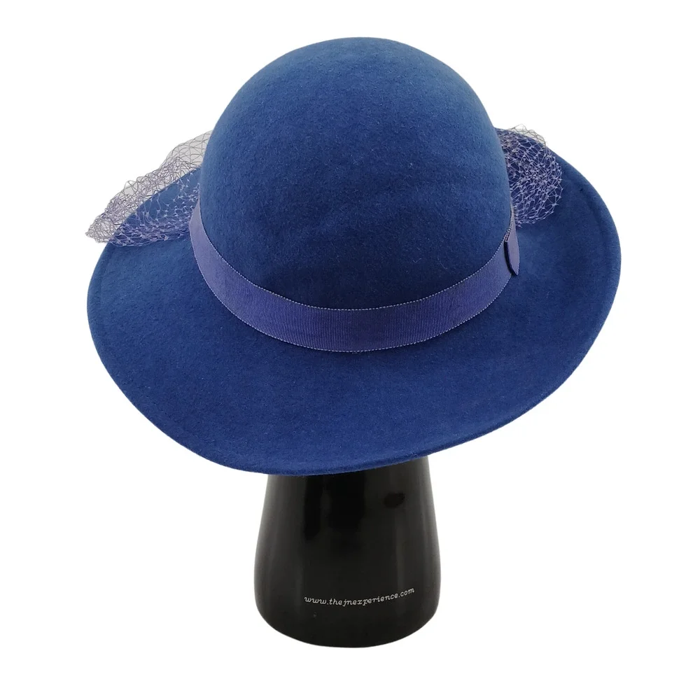 Womens Fedora Hat Blue Wool Netting with Band 100% Wool Lancaster USA